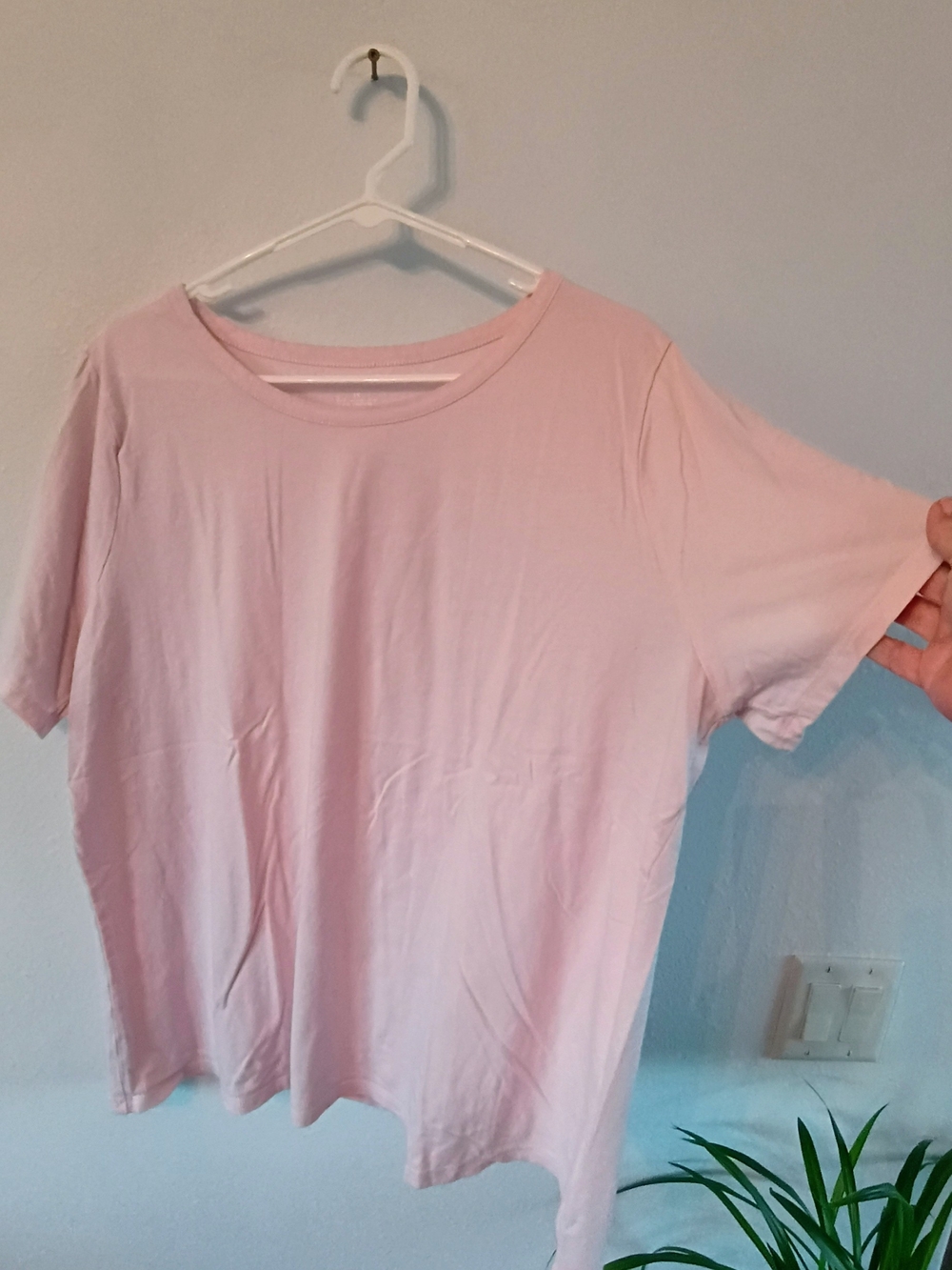 CJ Banks 1X Light Pink Cotton Modal Short Sleeve Crew Neck Tee Soft Basic Top